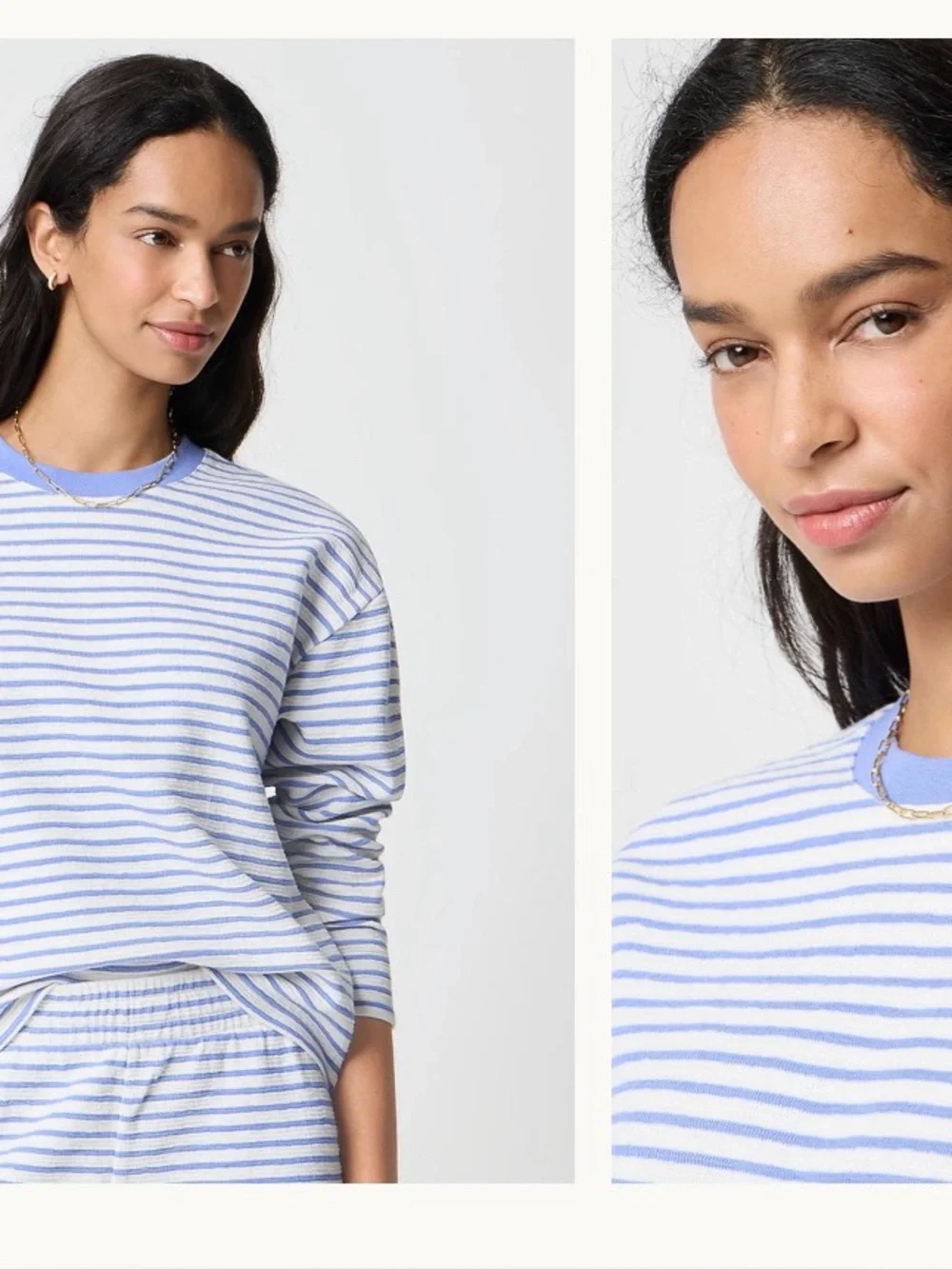 J Crew Jacquard striped crewneck sweatshirt with matching shorts